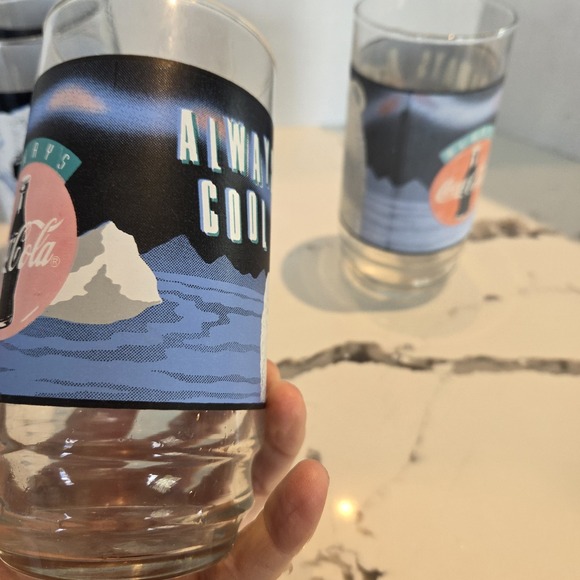 Set of 6 1992 COKE Coca Cola Polar Bear Glasses 16 oz Always Cool Vintage - Picture 8 of 16